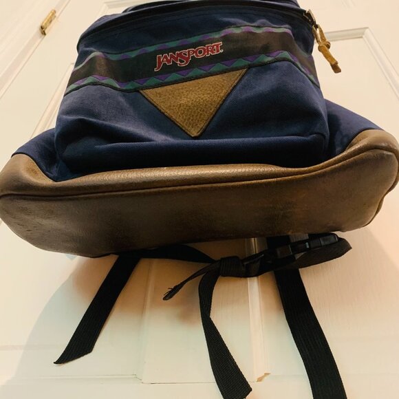 Vintage JanSport Southwest Geometric Pattern Bag BACKPACK Leather 90's 1990 - Picture 5 of 13